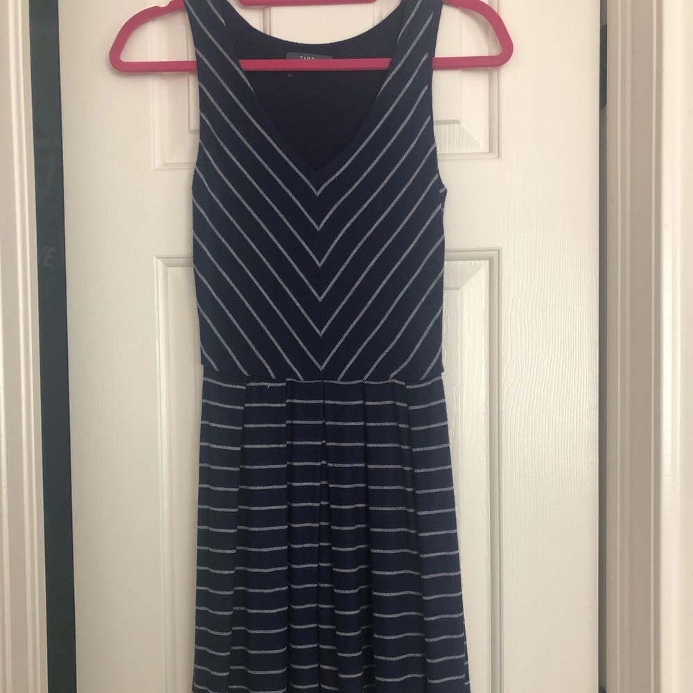 TART Navy Blue and White Striped Dress